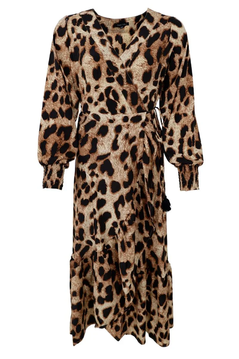 Kjole Luna LS Wrap Dress Golden Leopard