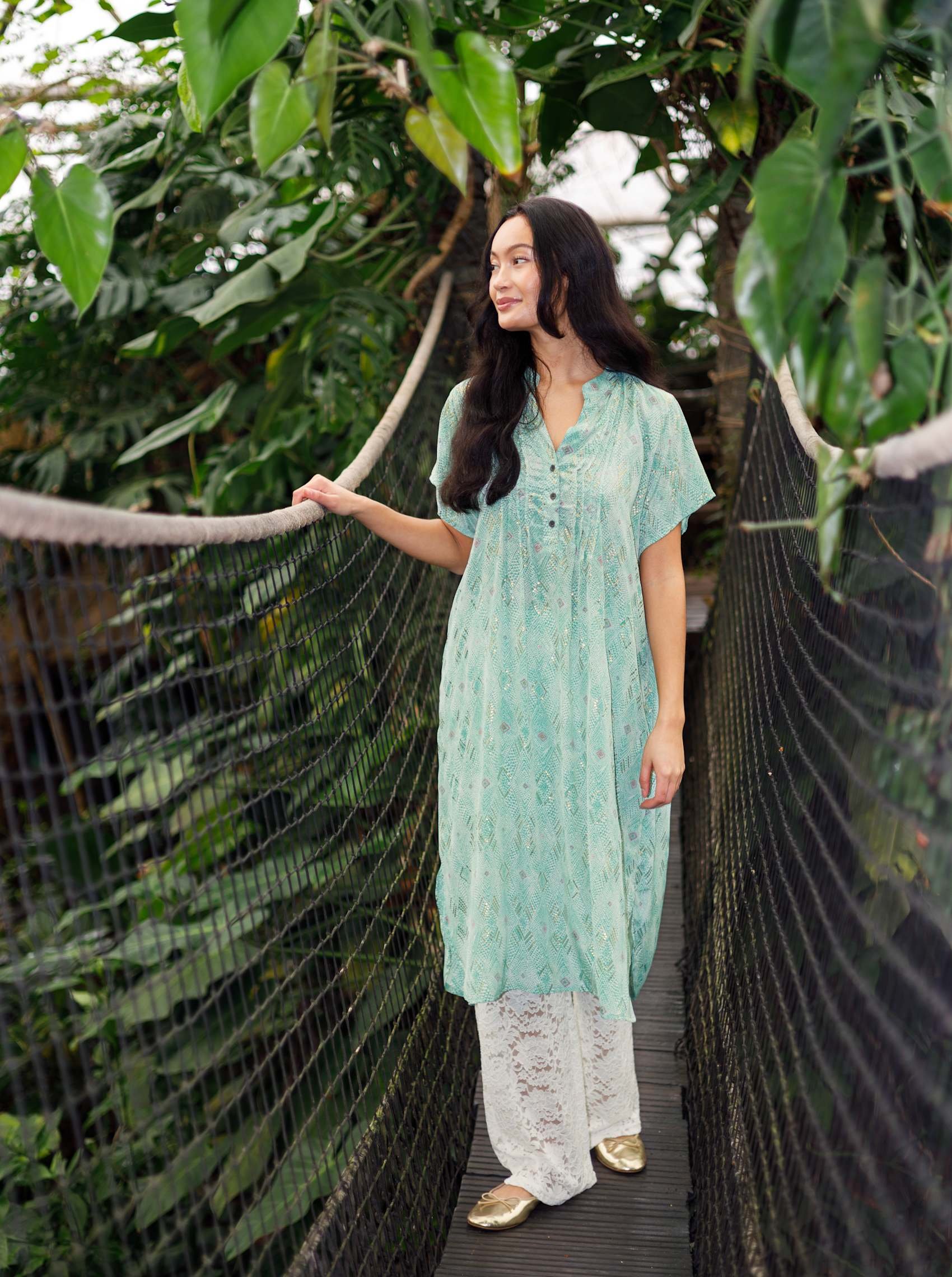 Kjole Luna Pleat SS Tunic Green Argyle