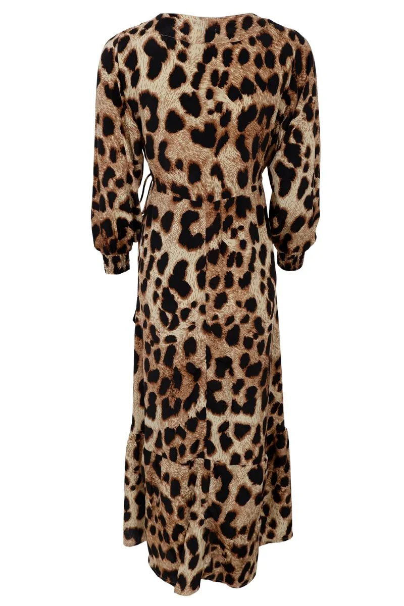 Kjole Luna LS Wrap Dress Golden Leopard