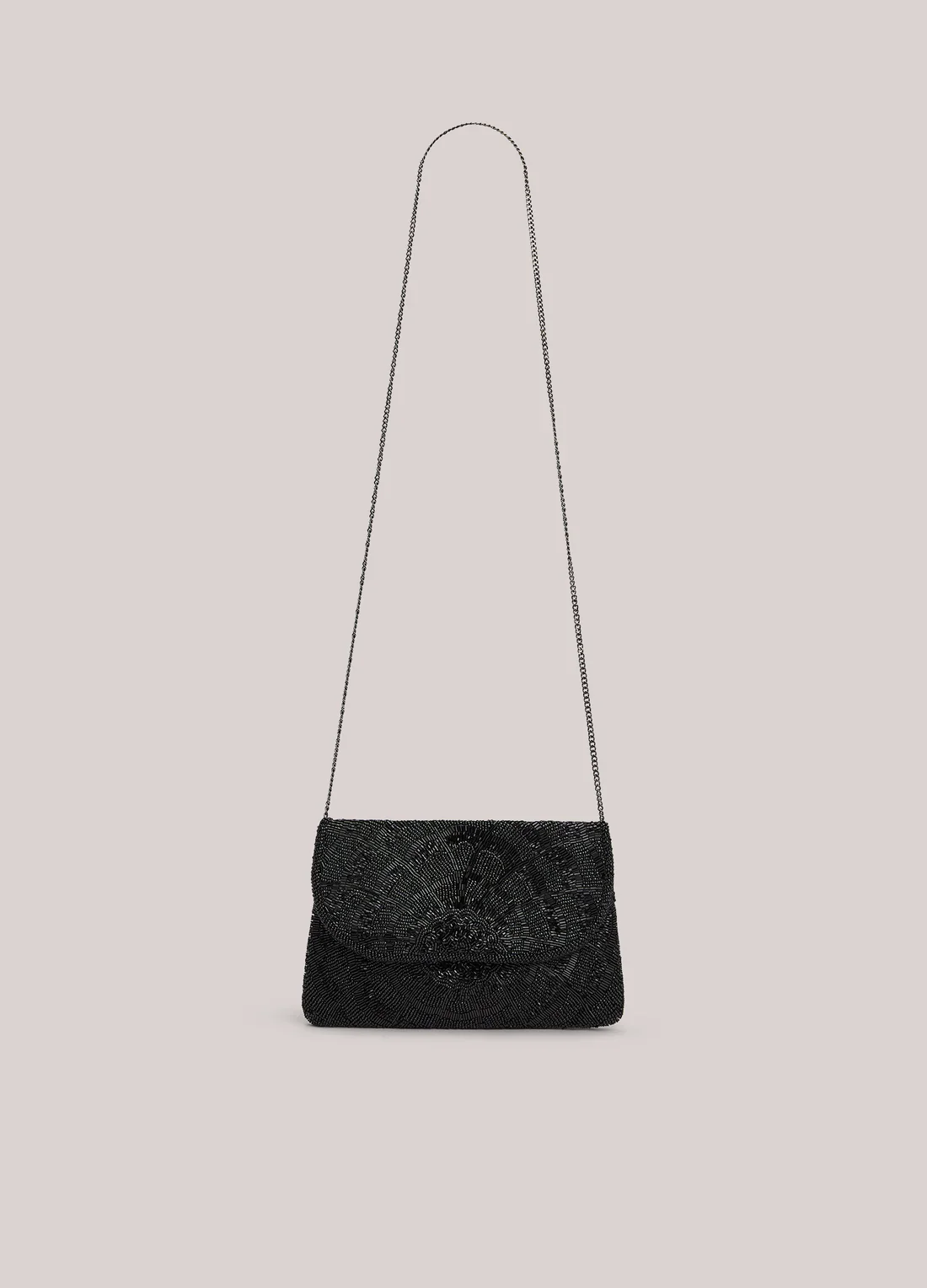 Taske Clutch Med Perler Sort