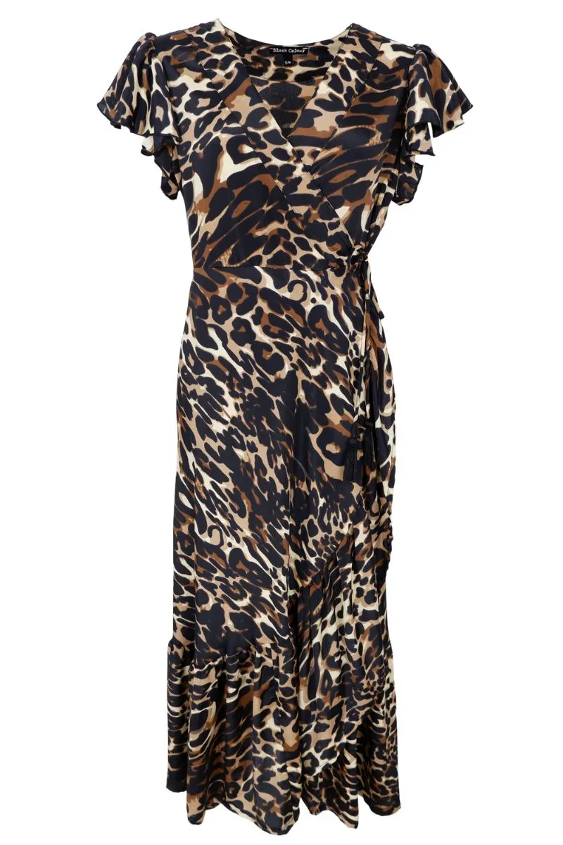 Kjole Luna Flared Wrap Dress Leopard