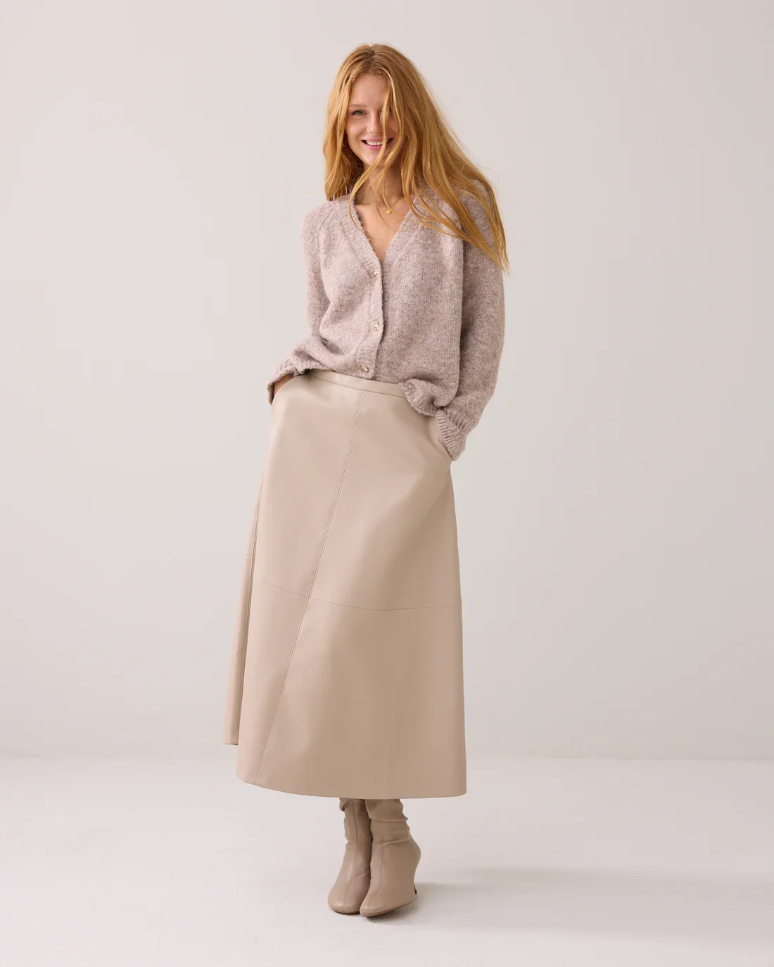 Nederdel Lder Look Beige