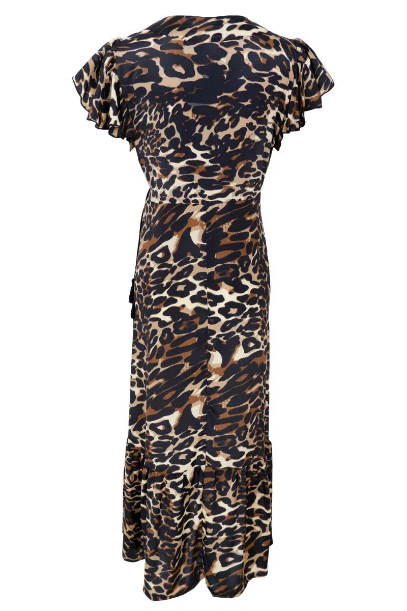 Kjole Luna Flared Wrap Dress Leopard