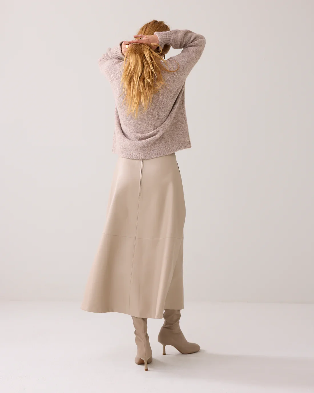 Nederdel Lder Look Beige