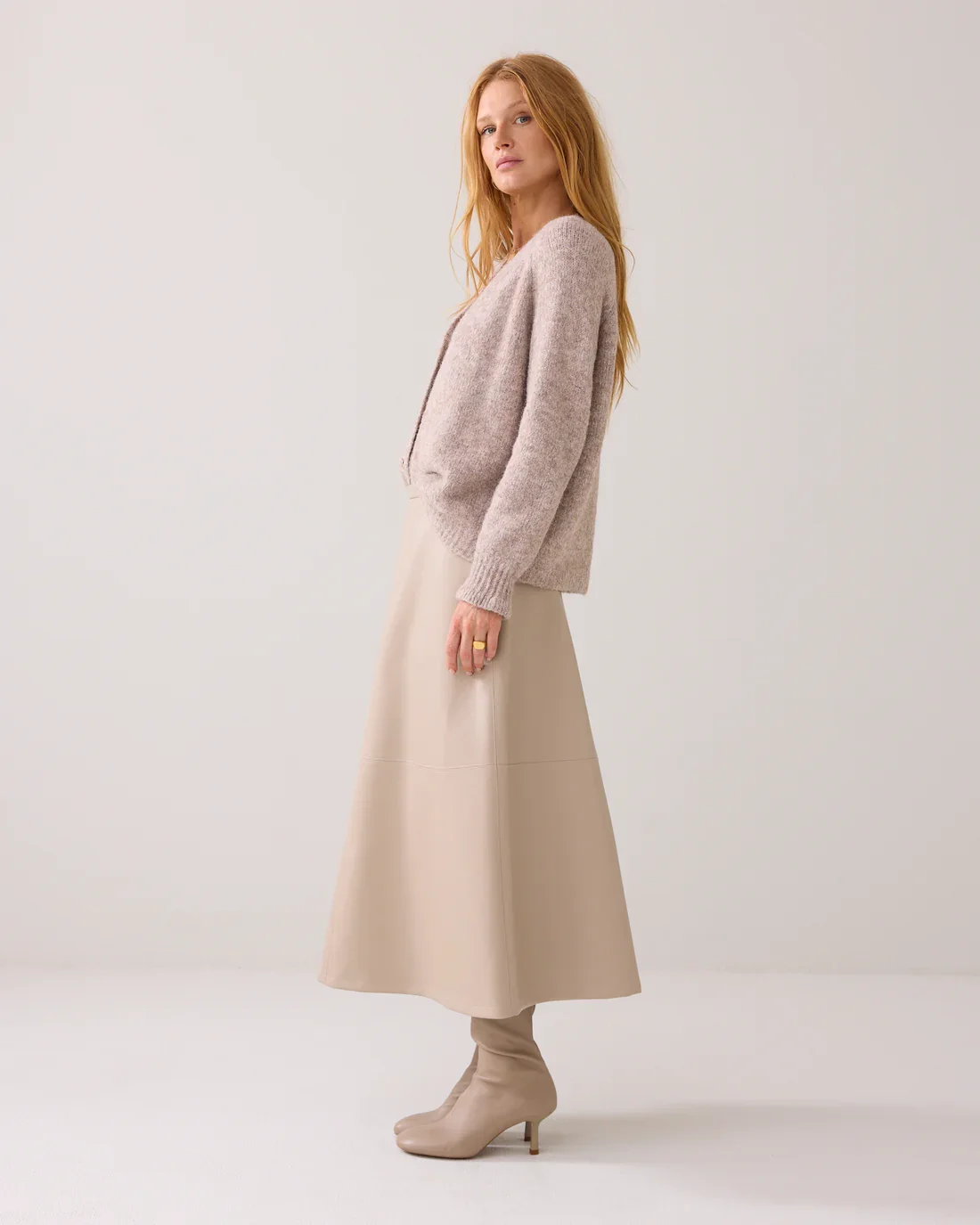 Nederdel Lder Look Beige