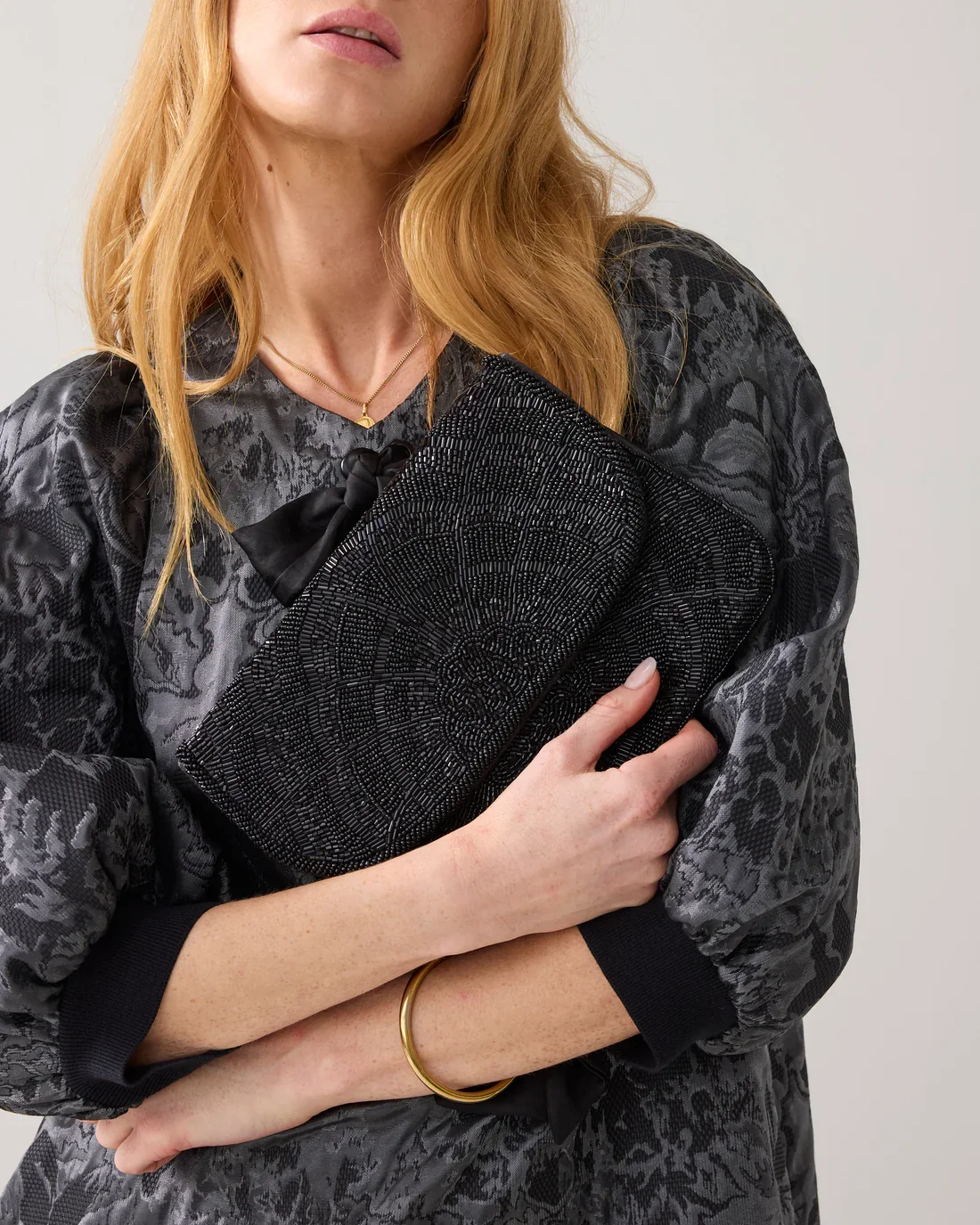 Taske Clutch Med Perler Sort