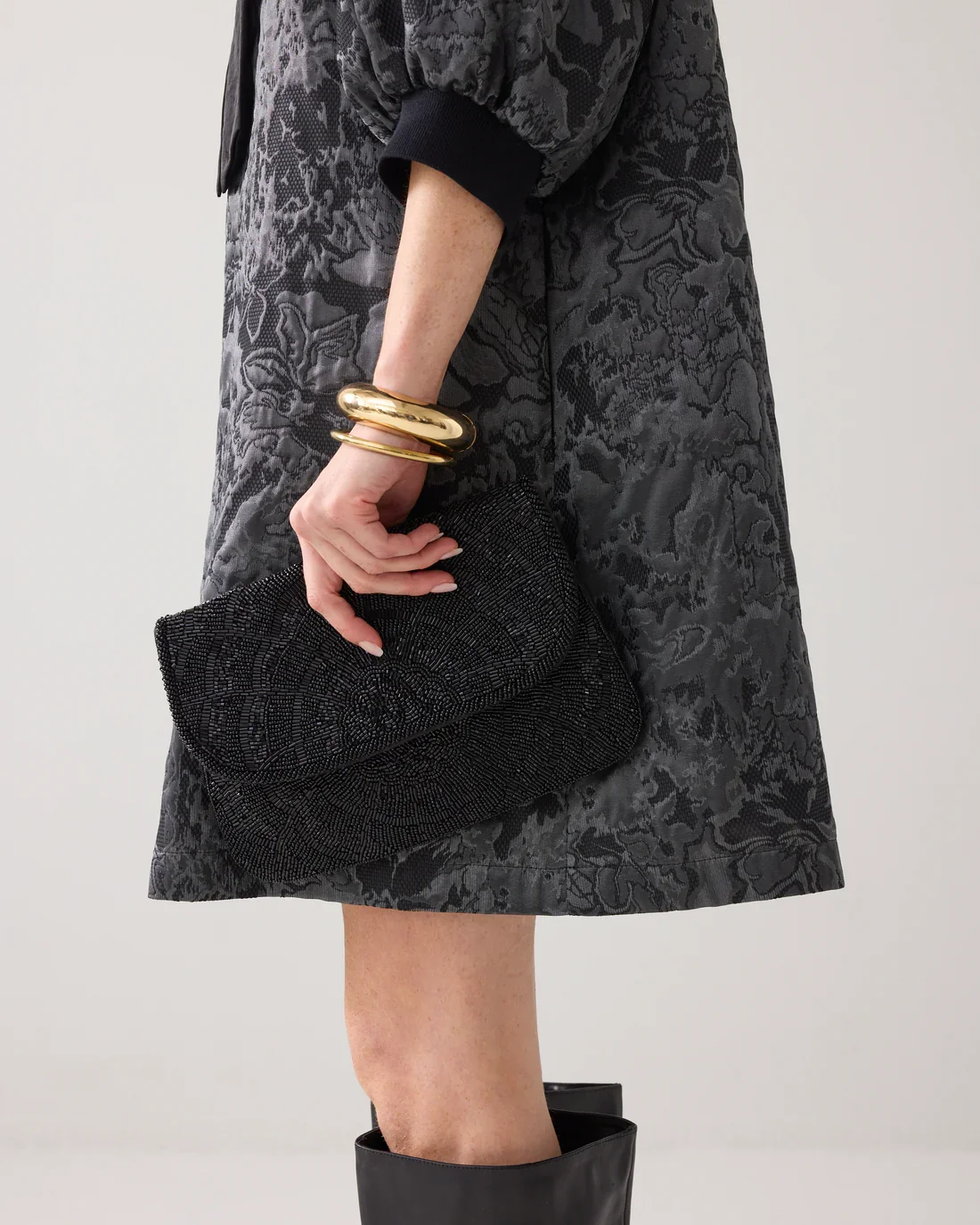 Taske Clutch Med Perler Sort