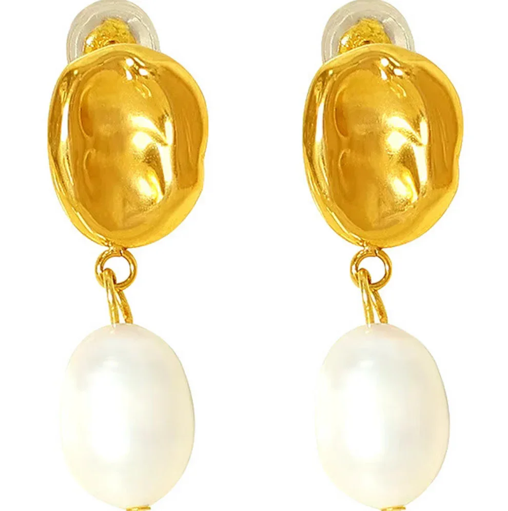reringe Pearl Hammered Stud 18K Guldbelagt