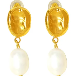 reringe Pearl Hammered Stud 18K Guldbelagt