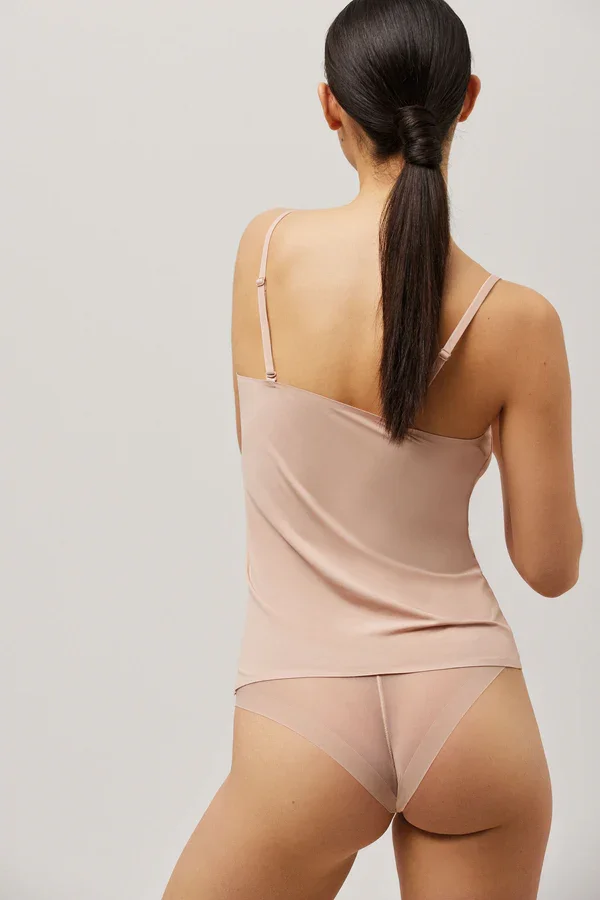 Top Tank Top Med Mesh Detaljer Nude