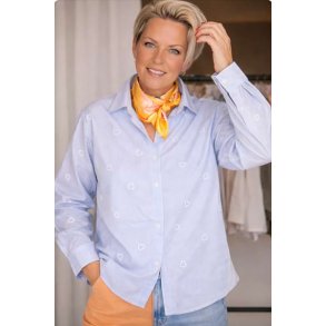 Skjorte Stribet Med Broderet Hjerter Hvid