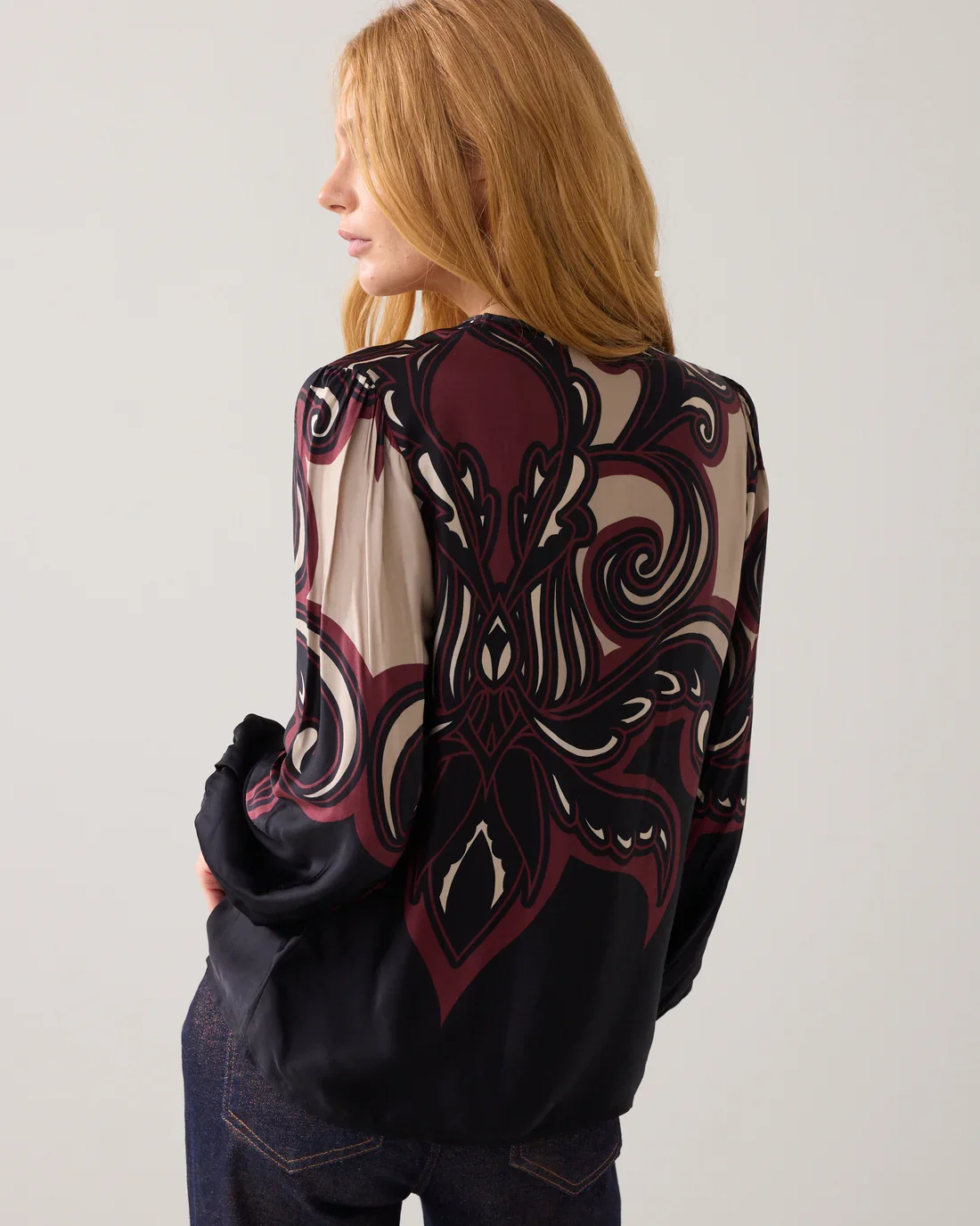 Bluse Satin Ornament Print 
