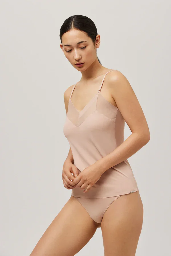 Top Tank Top Med Mesh Detaljer Nude