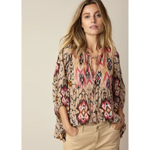 Bluse med print - Sand med pink