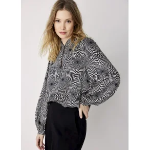 Bluse Op-art print sort/hvid