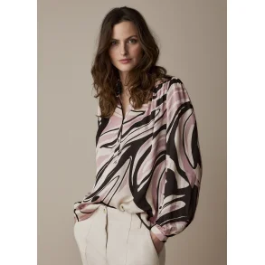 Bluse med malet print rosa
