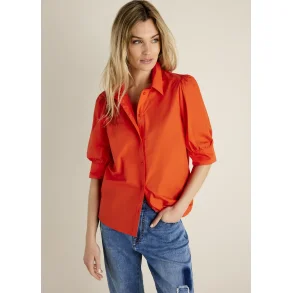 Bluse med pufrmer Mandarin