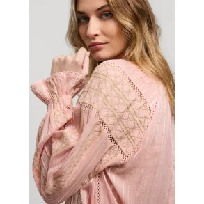 Bluse med Guld/sart rosa