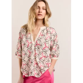Bluse Hndbroderet Pink/sort