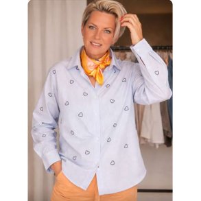 Skjorte Stribet Med Broderet Hjerter Navy