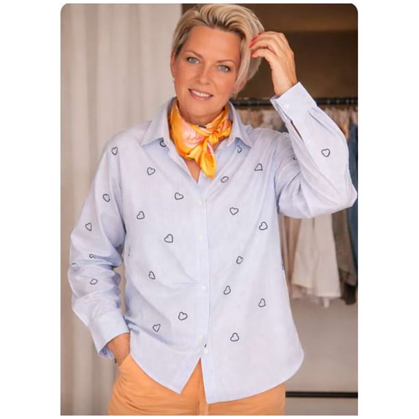 Skjorte Stribet Med Broderet Hjerter Navy