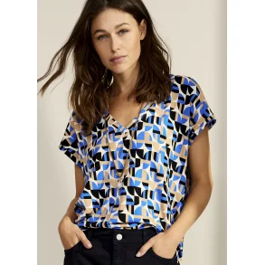 Bluse v-hals med grafisk print 