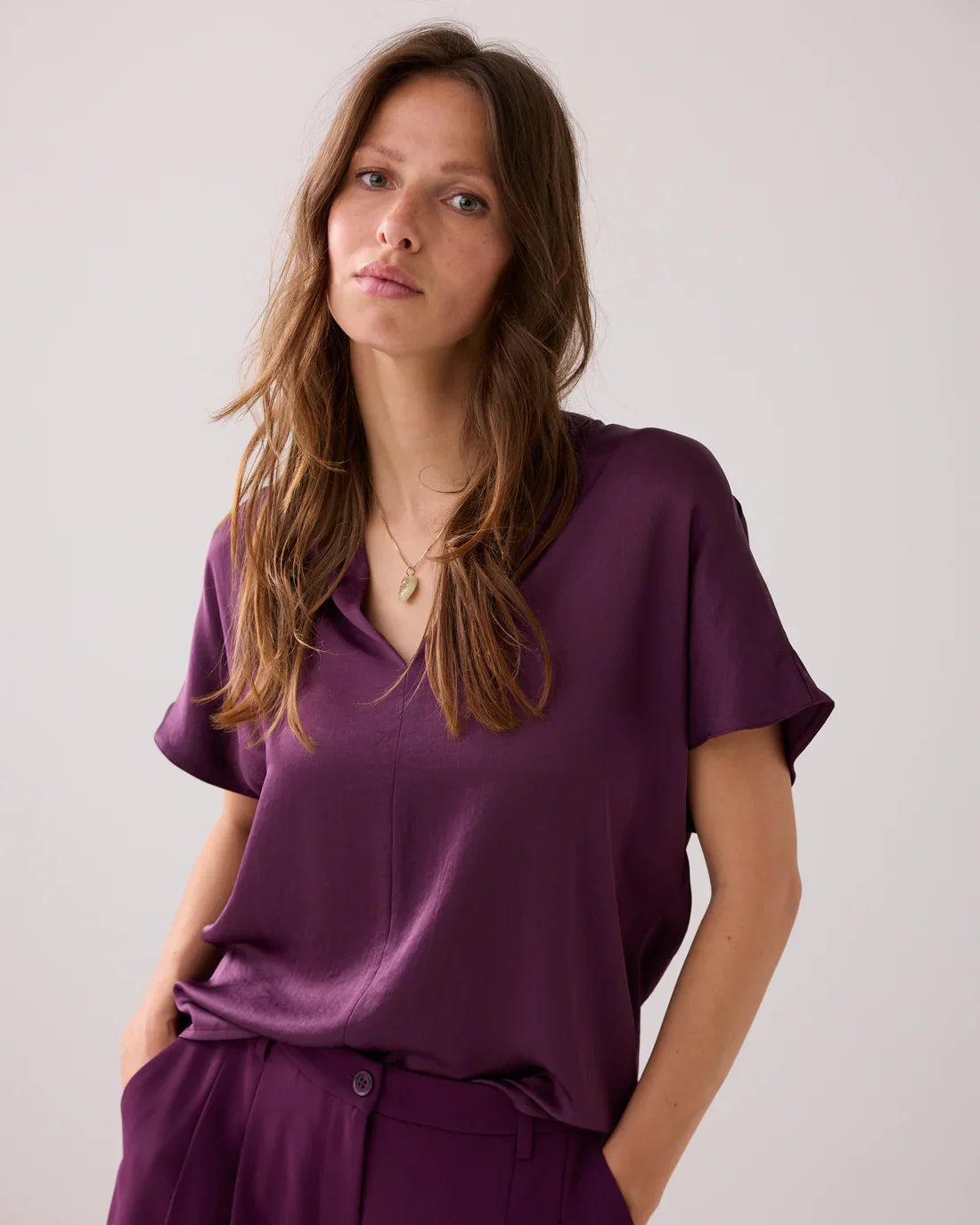 Bluse Shiny V-hals