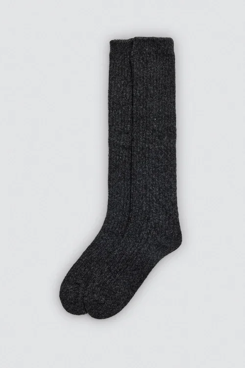 Strmper Ekstra Lang Ribbede Sort