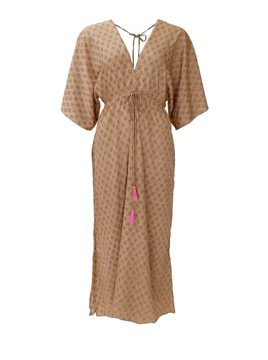 Kjole Luna Double V-neck Savannah Latte