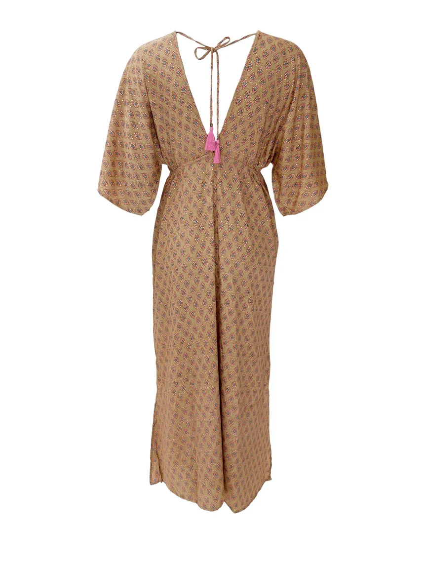 Kjole Luna Double V-neck Savannah Latte