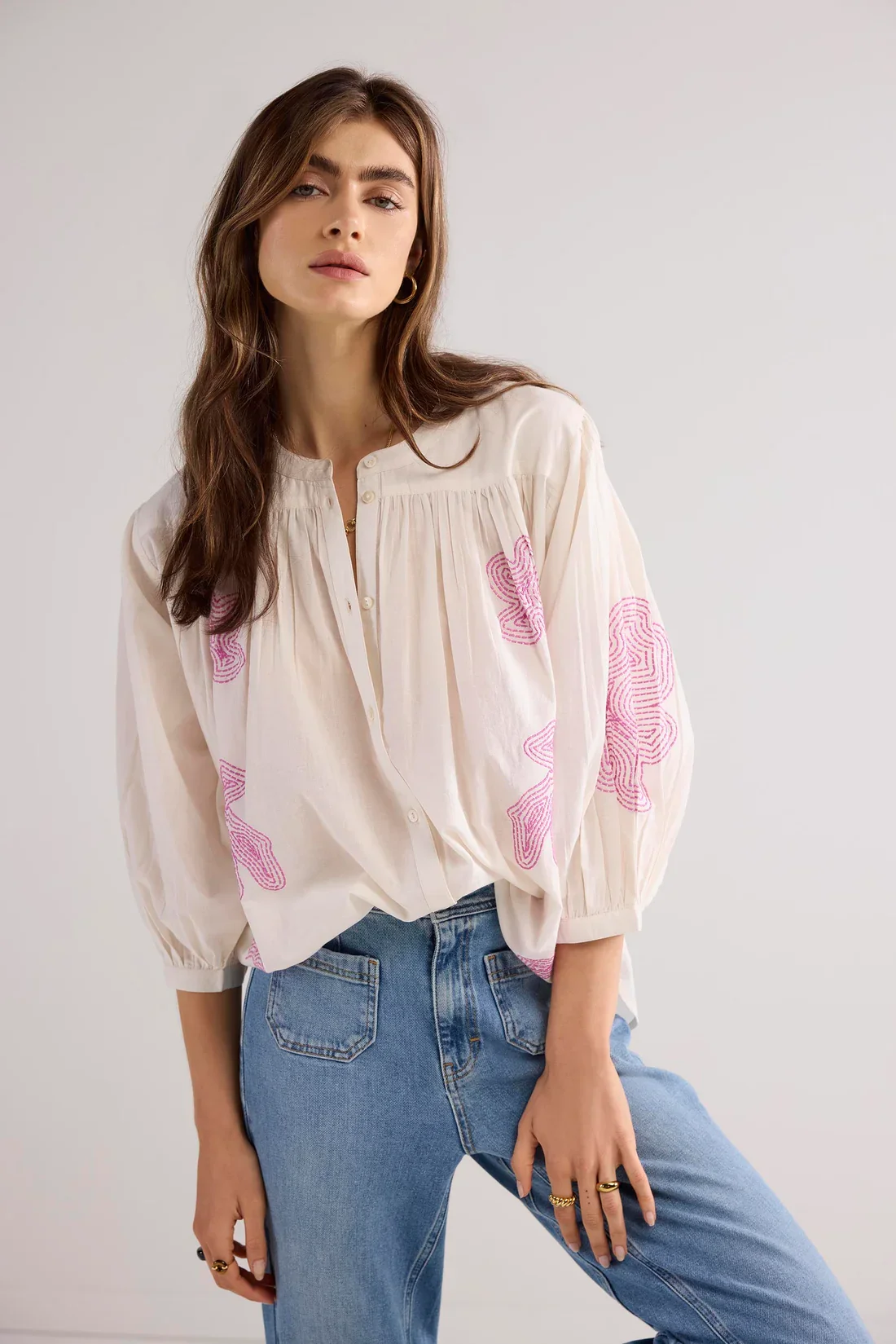 Bluse Oversized med broderi