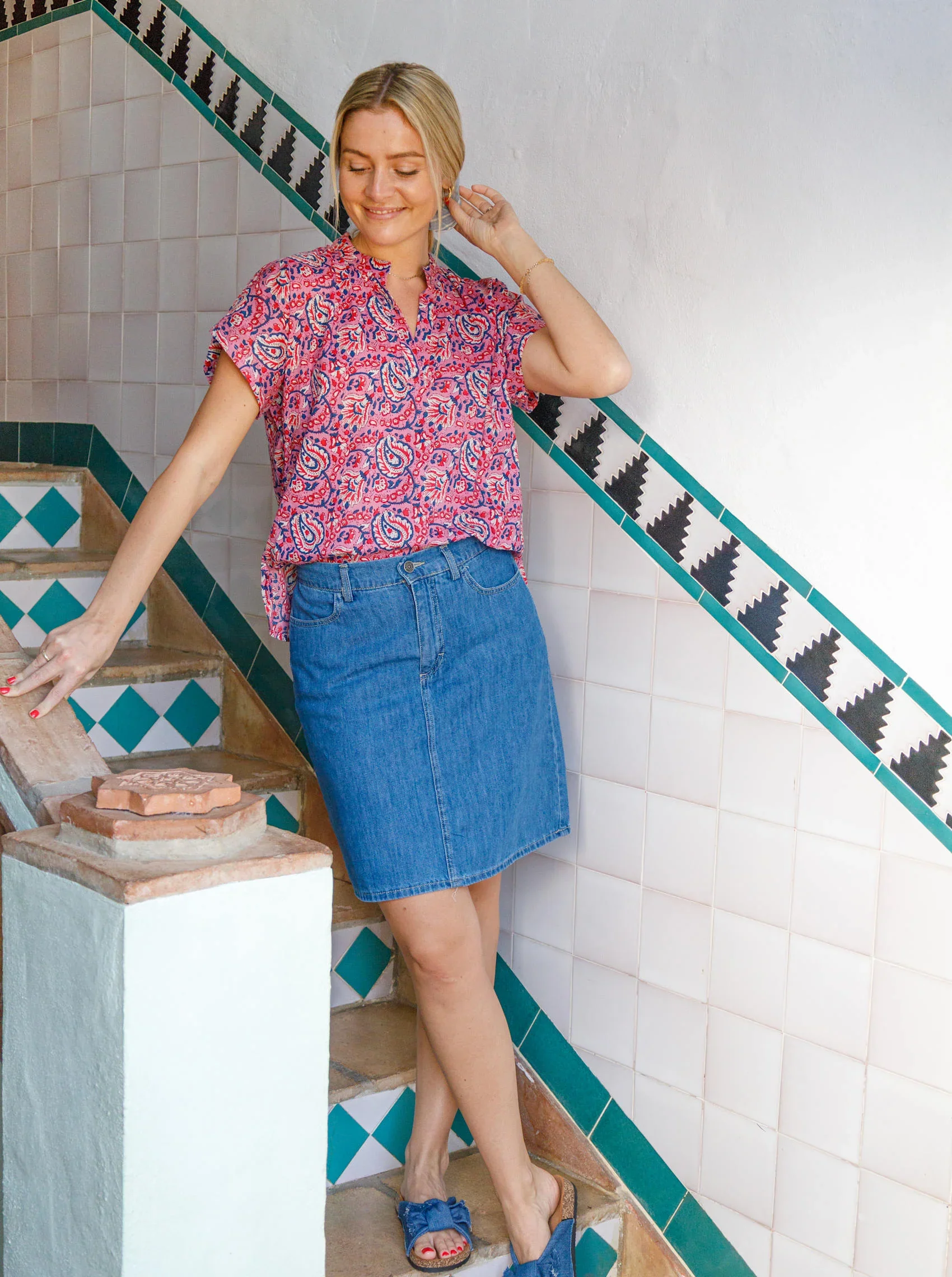 Nederdel Nettie Denim Mid Blue