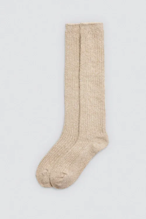 Strmper Ekstra Lang Ribbede Beige