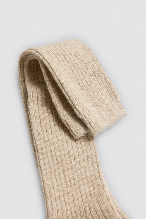 Strmper Ekstra Lang Ribbede Beige