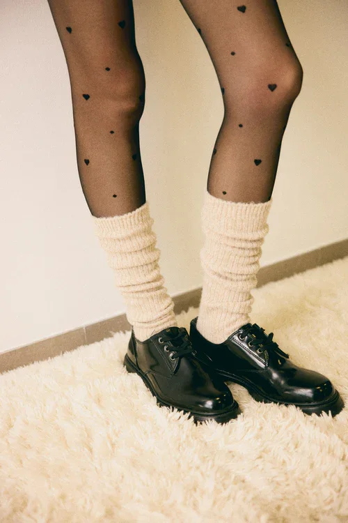 Strmper Ekstra Lang Ribbede Beige