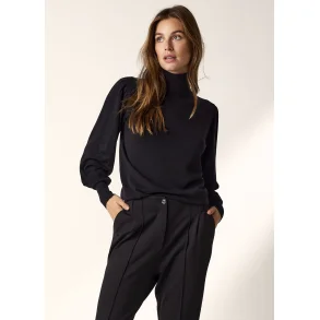 Bluse Rullekrave med pufrmer Sort