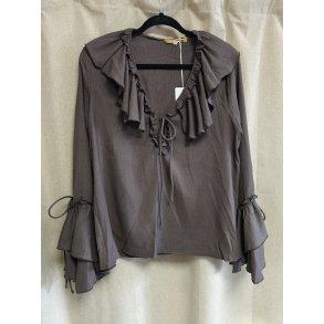 Bluse med Flser og V-hals