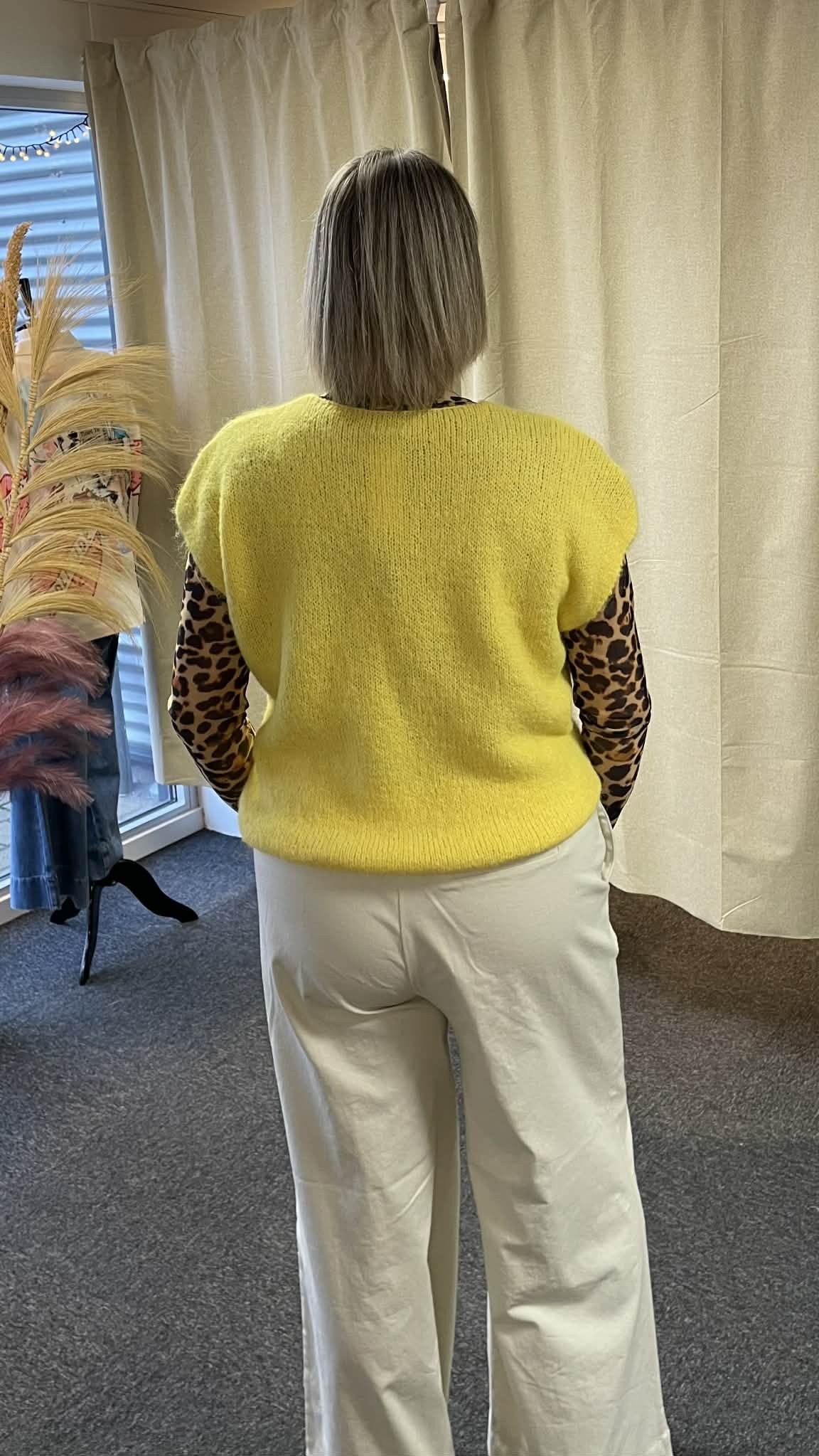 Vest Strikket Uld Gul