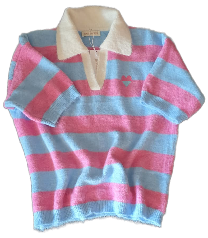 Bluse - Stribet Polo strik - flere farver