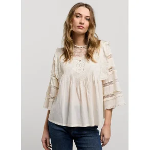 Bluse med blonde lang rme