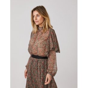 Bluse med flser og blomsterprint