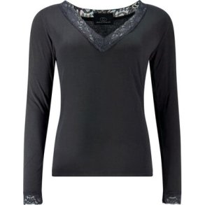 Bluse Sort med Blonder