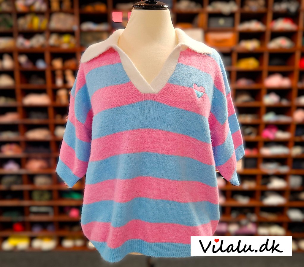 Bluse - Stribet Polo strik - flere farver