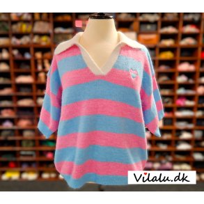 Bluse - Stribet Polo strik - flere farver