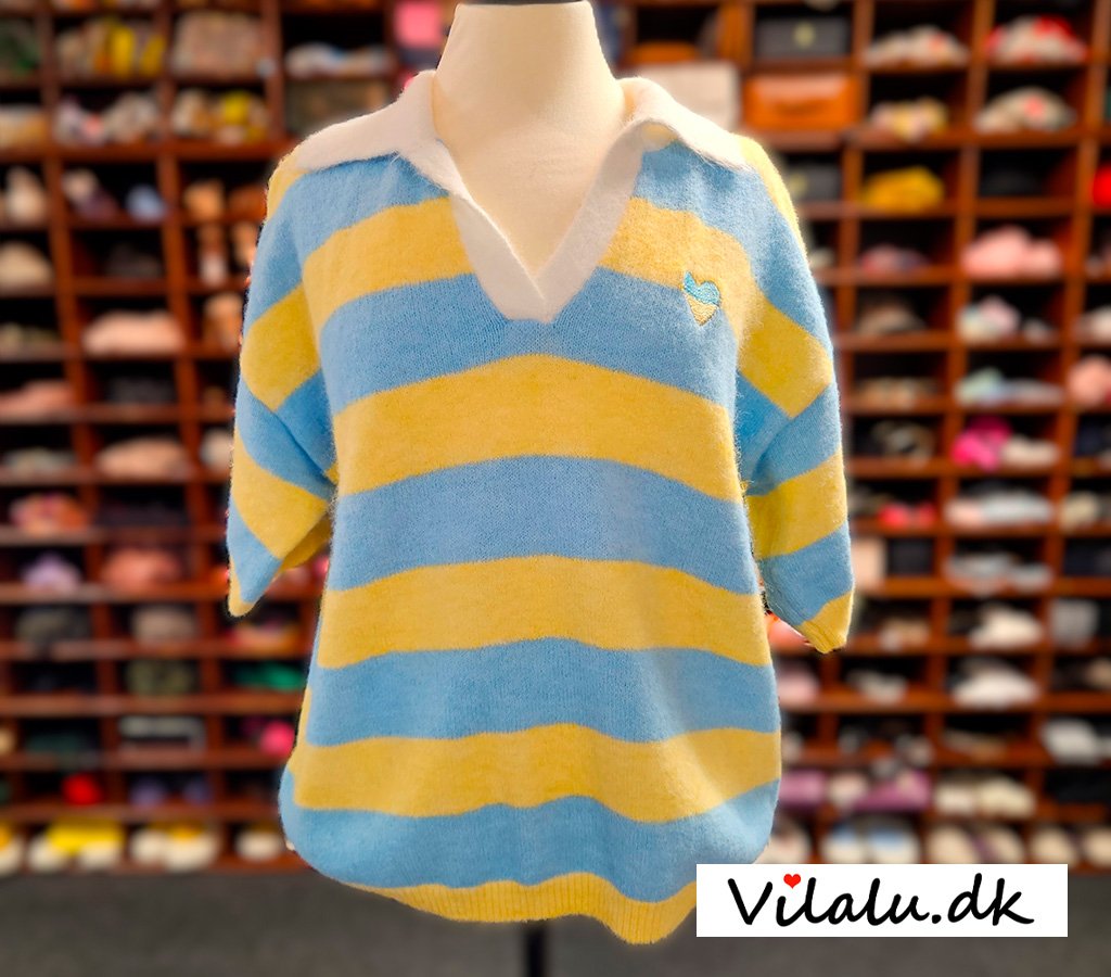 Bluse - Stribet Polo strik - flere farver