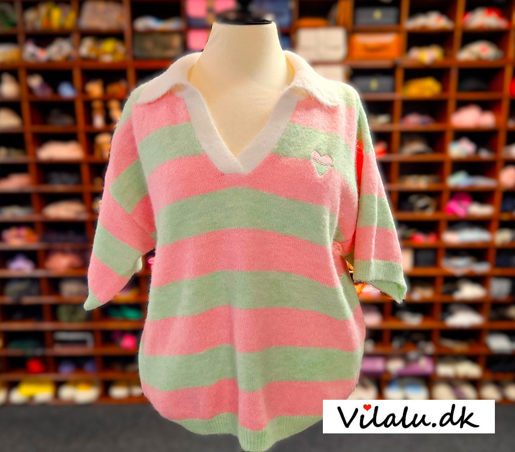 Bluse - Stribet Polo strik - flere farver