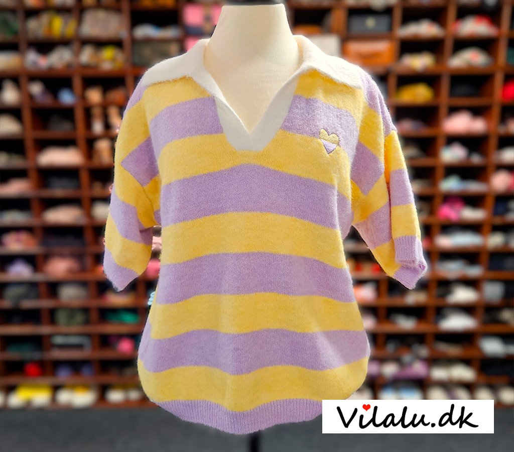 Bluse - Stribet Polo strik - flere farver