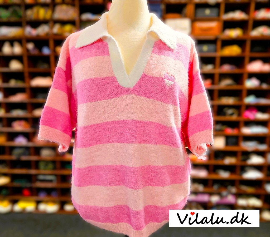 Bluse - Stribet Polo strik - flere farver